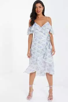 Платье миди и открытыми плечами Quiz, белый