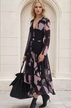 Платье миди Infinity с длинными рукавами и отделкой в виде платка, с нарисованными вручную принтами Religion, черный