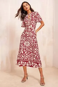 Платье миди Ity с короткими рукавами и принтом в виде замочной скважины Friends Like These, красный