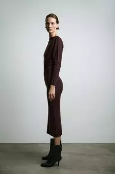 Платье миди из 100% шерсти ZARA, коричневый