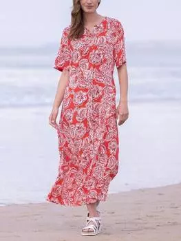 Платье миди из экокожи с коротким рукавом на пуговицах Celtic & Co., цвет Chilli Floral