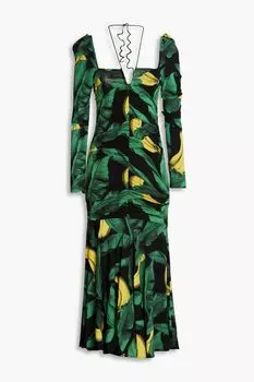 Платье миди из эластичного джерси со сборками и вырезом халтер. GANNI, черный