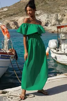 Платье миди из эластичного хлопкового поплина Bardot Friends Like These, зеленый