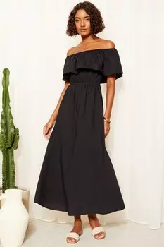 Платье миди из эластичного хлопкового поплина Bardot Friends Like These, черный