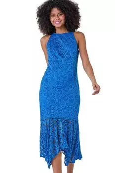 Платье миди из эластичного кружева без рукавов Dusk, синий