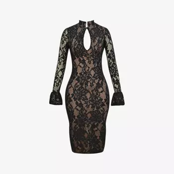 Платье-Миди из эластичного кружева Pierette с вырезом-замочной скважиной House Of Cb, черный