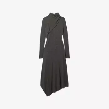 Платье миди из эластичного трикотажа с длинными рукавами и драпировкой Twist-Neck Reiss, серый