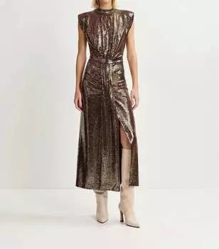 Платье миди из эластичного трикотажного джерси в золотом цвете ESSENTIEL ANTWERP