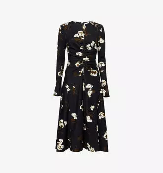 Платье миди из эластичного трикотажного полотна с цветочным узором и драпировкой Erdem, черный