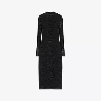 Платье миди из эластичной сетки с длинными рукавами и Squiggle Whistles, черный