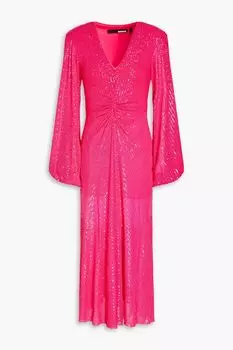 Платье миди из эластичной сетки с пайетками ROTATE BIRGER CHRISTENSEN, розовый
