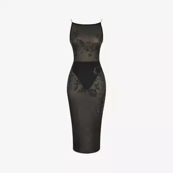 Платье-Миди из эластичной ткани Amirah, украшенное стразами House Of Cb, черный