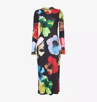 Платье миди из эластичной ткани с круглым вырезом и принтом Stine Goya, цвет watercolor bloom