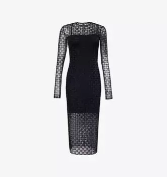Платье миди из эластичной ткани с круглым вырезом и монограммным принтом Givenchy, черный