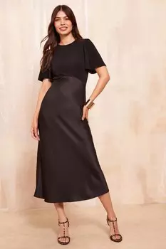 Платье миди из атласа 2 в 1 с рукавами крылышками Friends Like These, черный