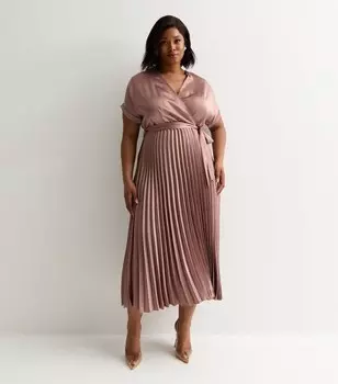 Платье миди из атласа Curves со складками и запахом New Look, светло-коричневый