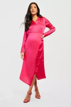 Платье миди из атласа для материалов Boohoo, розовый