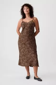 Платье миди из атласа с леопардовым принтом Gap, коричневый