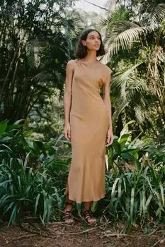 Платье миди из атласа ZARA, бронзовый
