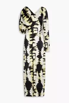 Платье миди из атласного эластичного шелка, окрашенного в технике тай-дай GANNI, черный