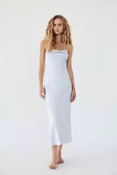 Платье миди из атласного драпирования ZARA, сине-серый