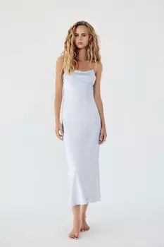 Платье миди из атласного драпирования ZARA, сине-серый