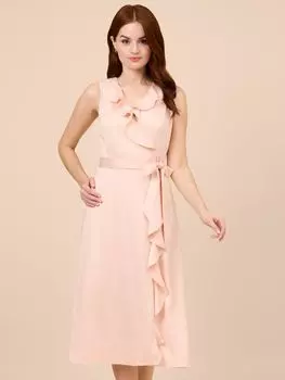 Платье миди из атласного крепа с оборками и запахом Adrianna Papell, Joyful Blush