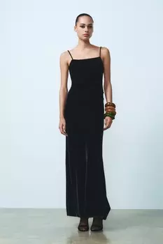 Платье миди из бархата на бретельках ZARA, черный