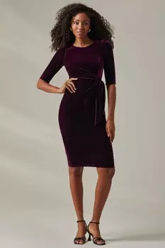 Платье миди из бархата с завязками по бокам Jolie Moi, фиолетовый