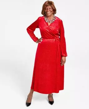 Платье миди из блестящего бархата с искусственным запахом Kasper