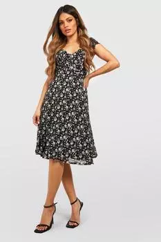 Платье миди из цветочного кружева Boohoo, черный