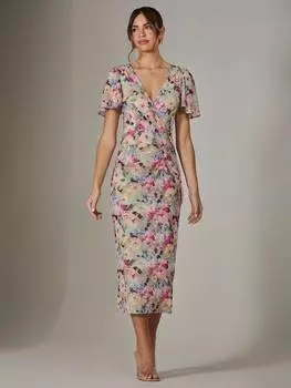 Платье миди из цветочной сетки Jolie Moi, разноцветный