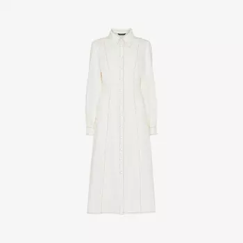 Платье-Миди из денима Harlowe с присборенной талией и длинными рукавами Whistles, бежевый