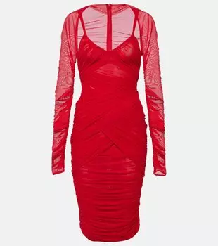 Платье миди из драпированного тюля Dolce&Gabbana, красный