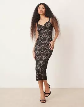 Платье миди из двухцветного кружева черного цвета New Look