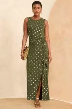 Платье миди из джерси без рукавов с завязками по бокам Love & Roses, хаки