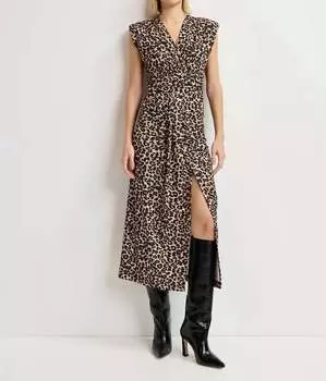 Платье-миди из джерси Gitaly Leopard черного/коричневого цвета ESSENTIEL ANTWERP