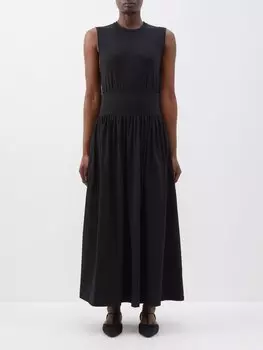 Платье миди из джерси из органического хлопка с заниженной талией Toteme, черный