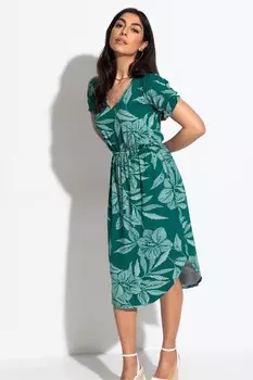 Платье миди из джерси Jenny с объемными рукавами и вискозой Lenzing Ecovero Pour Moi, зеленый