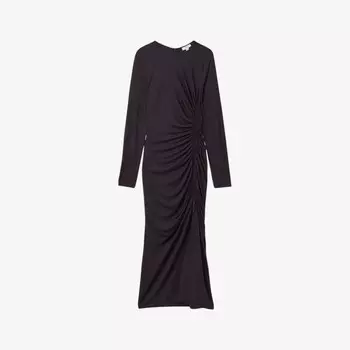 Платье-Миди из джерси облегающего кроя с длинными рукавами и сборками Rosie Reiss, бургундия