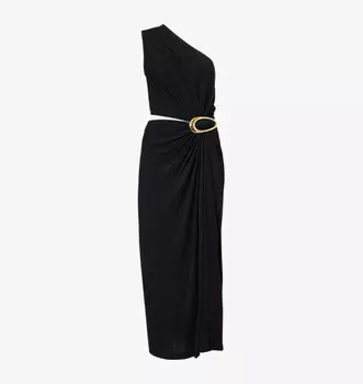 Платье миди из джерси с асимметричной пряжкой Bottega Veneta, черный