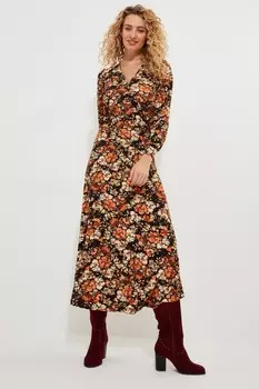 Платье миди из джерси с цветочным принтом и V образным вырезом от Joe осеннее Joe Browns, коричневый
