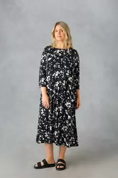 Платье миди из джерси с цветочным принтом Curve Live Unlimited, черный