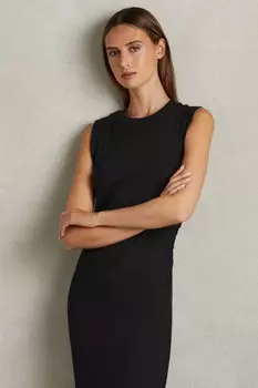 Платье миди из джерси с отделкой в рубчик Reiss, синий