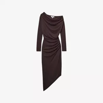 Платье-Миди из джерси с открытыми плечами и сборками Fleur Reiss, коричневый