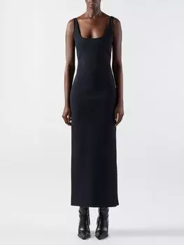 Платье миди из джерси с овальным вырезом Bottega Veneta, черный