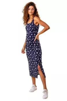 Платье миди из джерси с пальмовым принтом Roman, синий