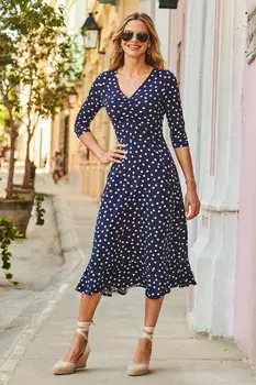 Платье миди из джерси с принтом Sosandar, синий