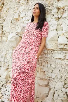 Платье миди из джерси с присборенной талией и карманами Threadbare, красный