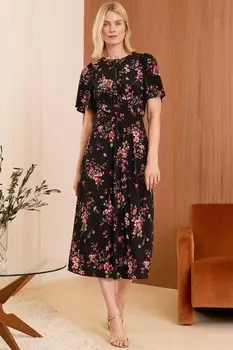 Платье миди из джерси с рукавами крылышками и запахом спереди Love & Roses, черный